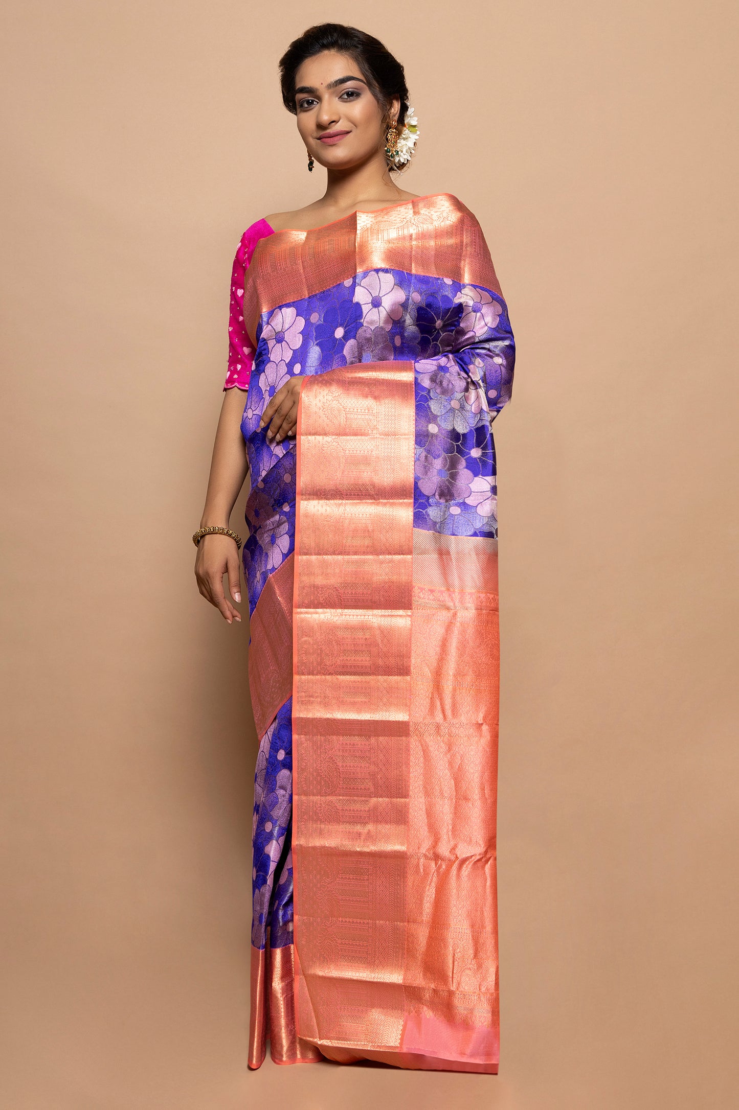 Taranga Kanchi Silk Floral Printed Violet Saree