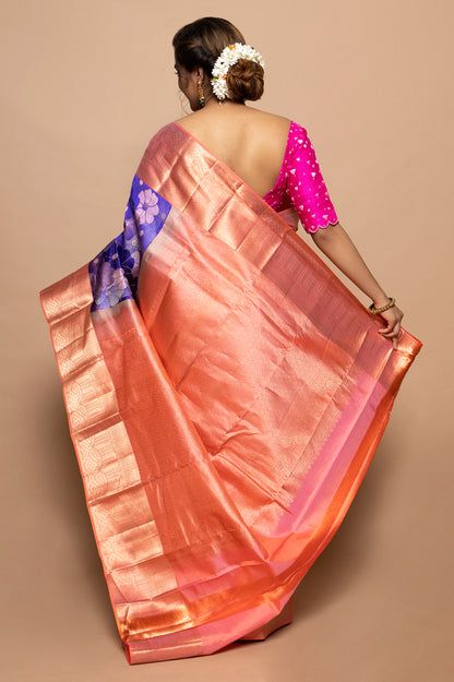 Taranga Kanchi Silk Floral Printed Violet Saree