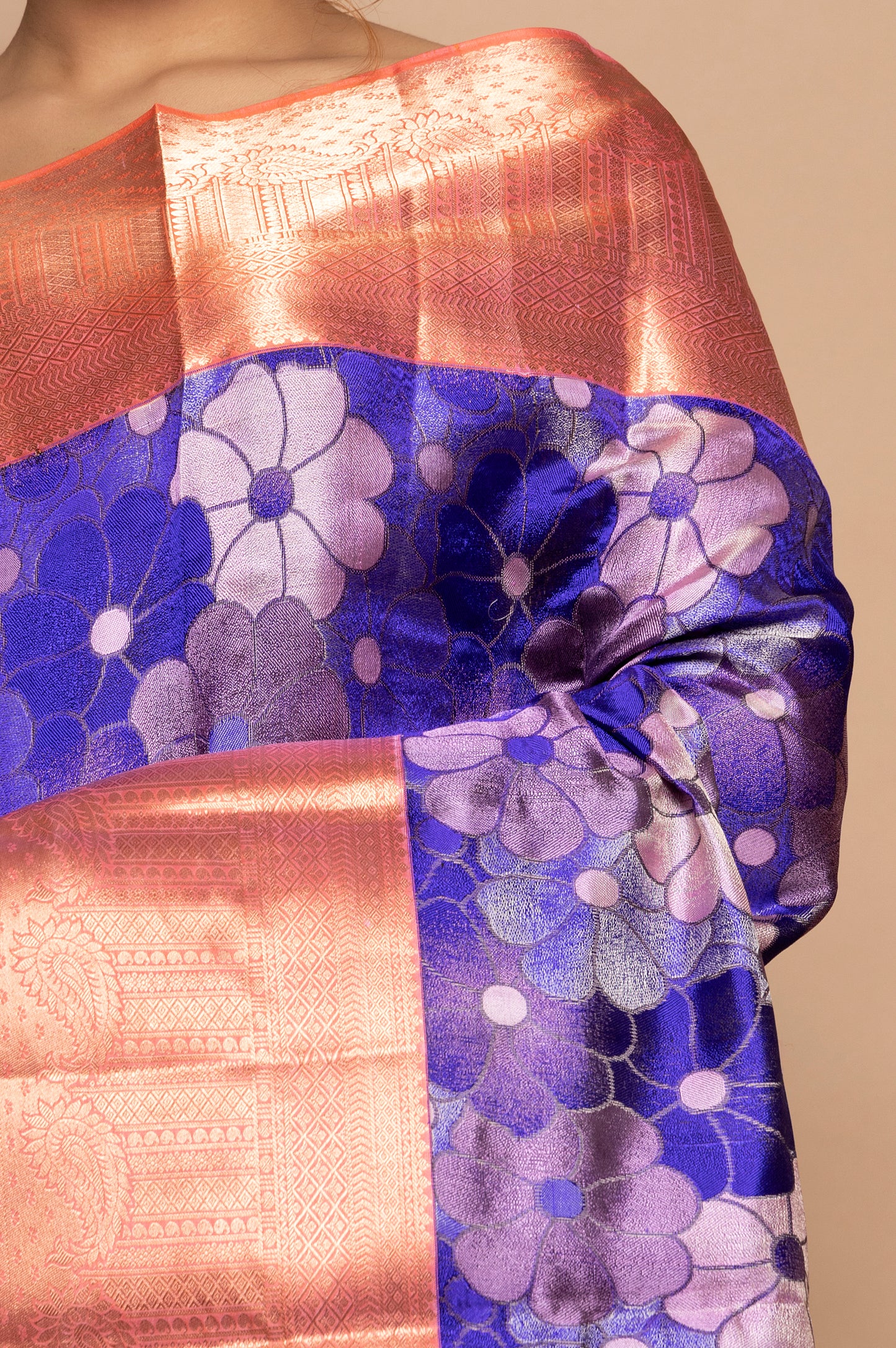 Taranga Kanchi Silk Floral Printed Violet Saree