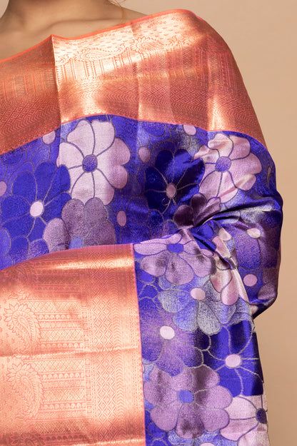 Taranga Kanchi Silk Floral Printed Violet Saree