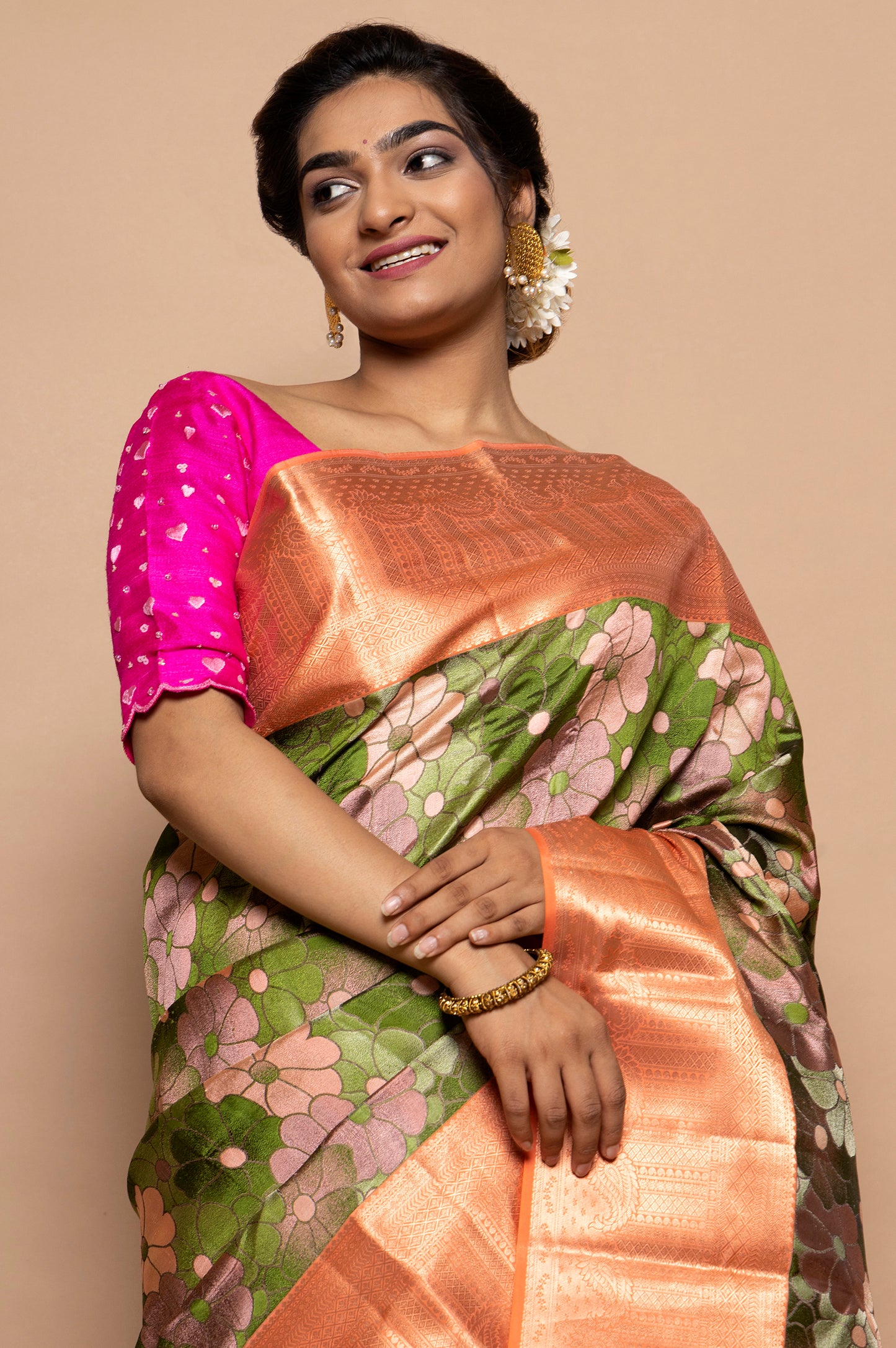 Taranga Kanchi Silk Floral Printed Green Saree