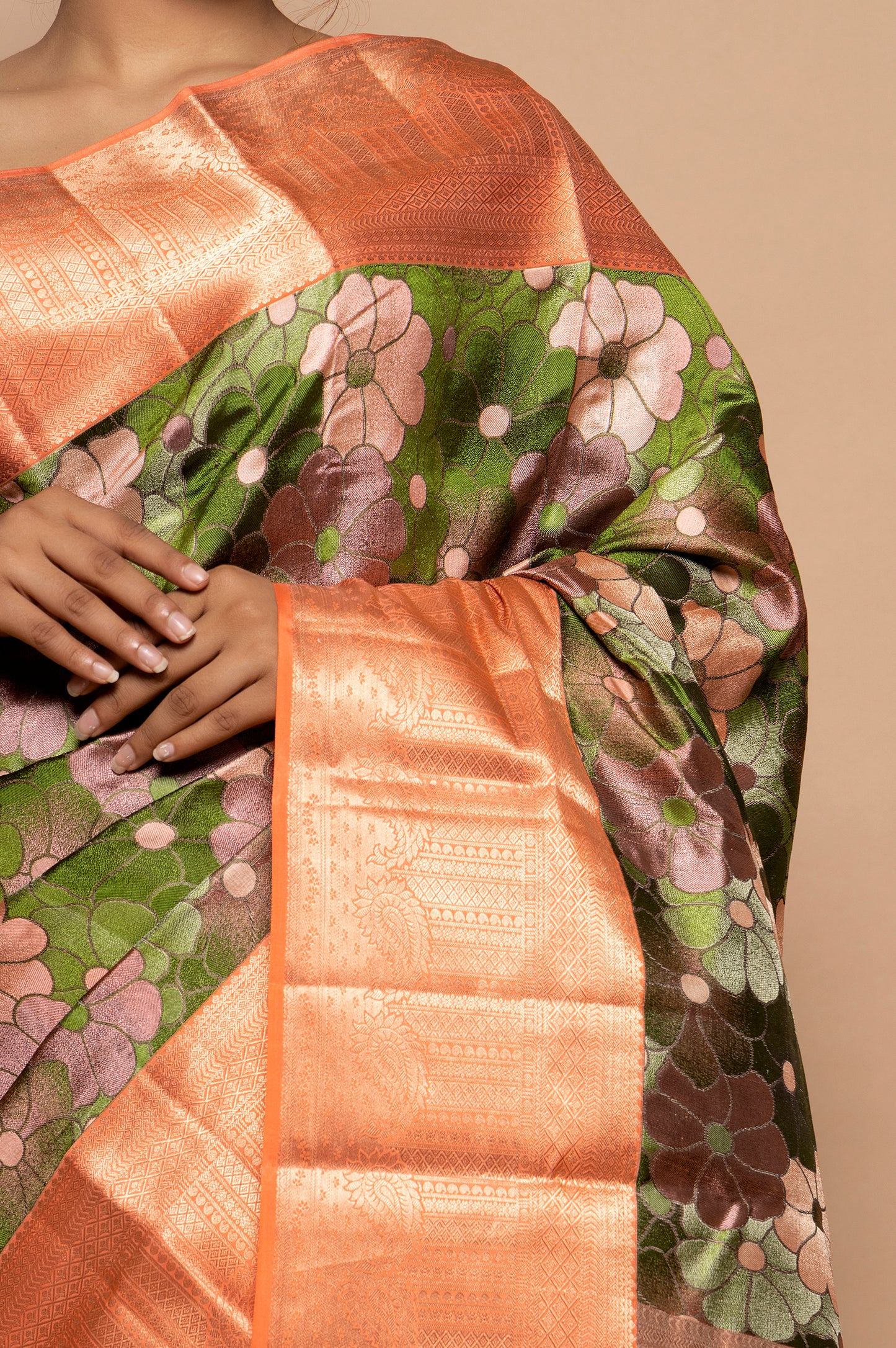 Taranga Kanchi Silk Floral Printed Green Saree