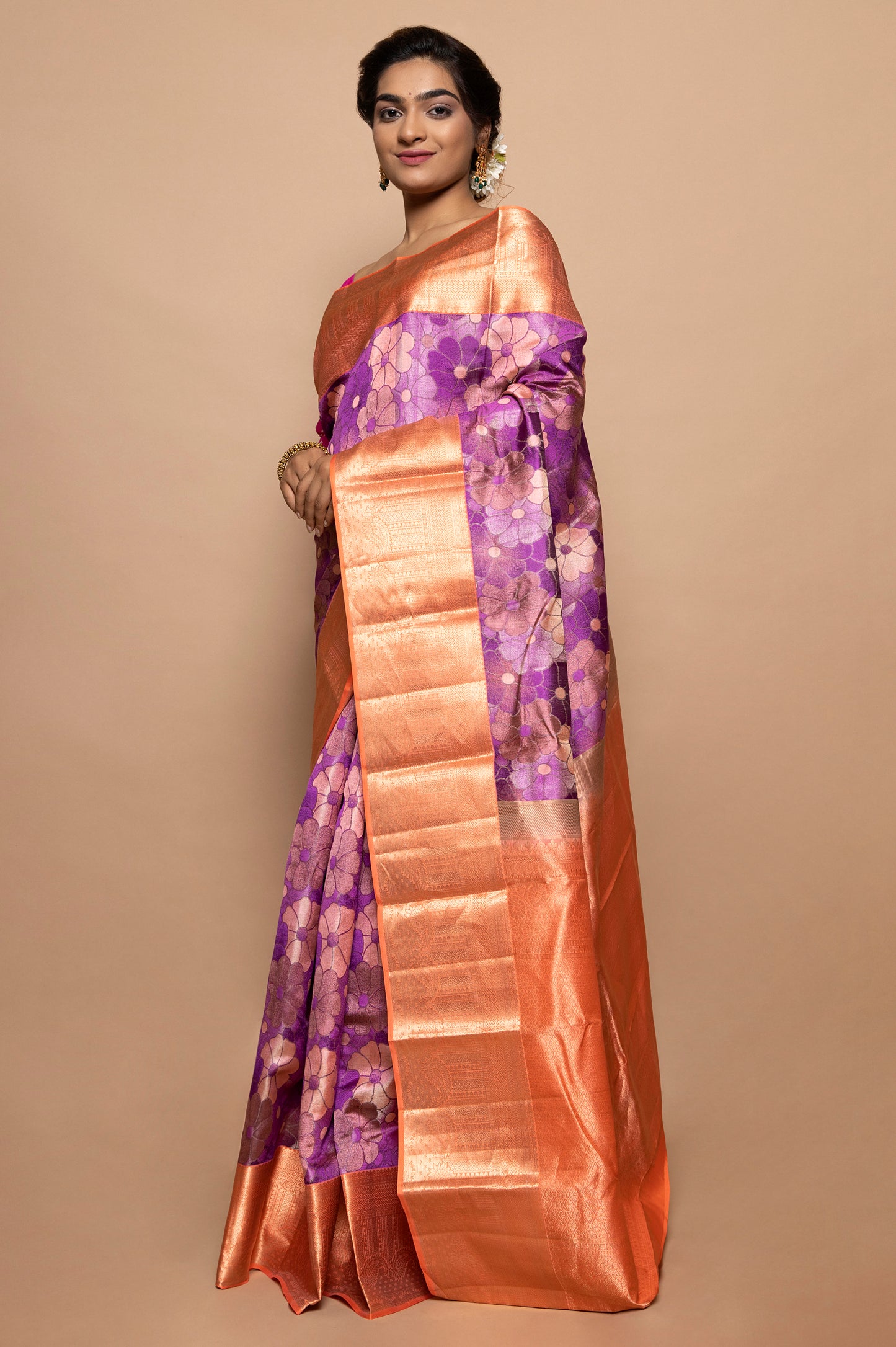 Taranga Kanchi Silk Floral Printed Violet Saree