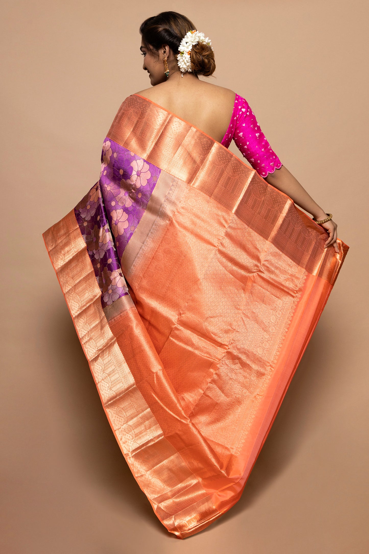 Taranga Kanchi Silk Floral Printed Violet Saree