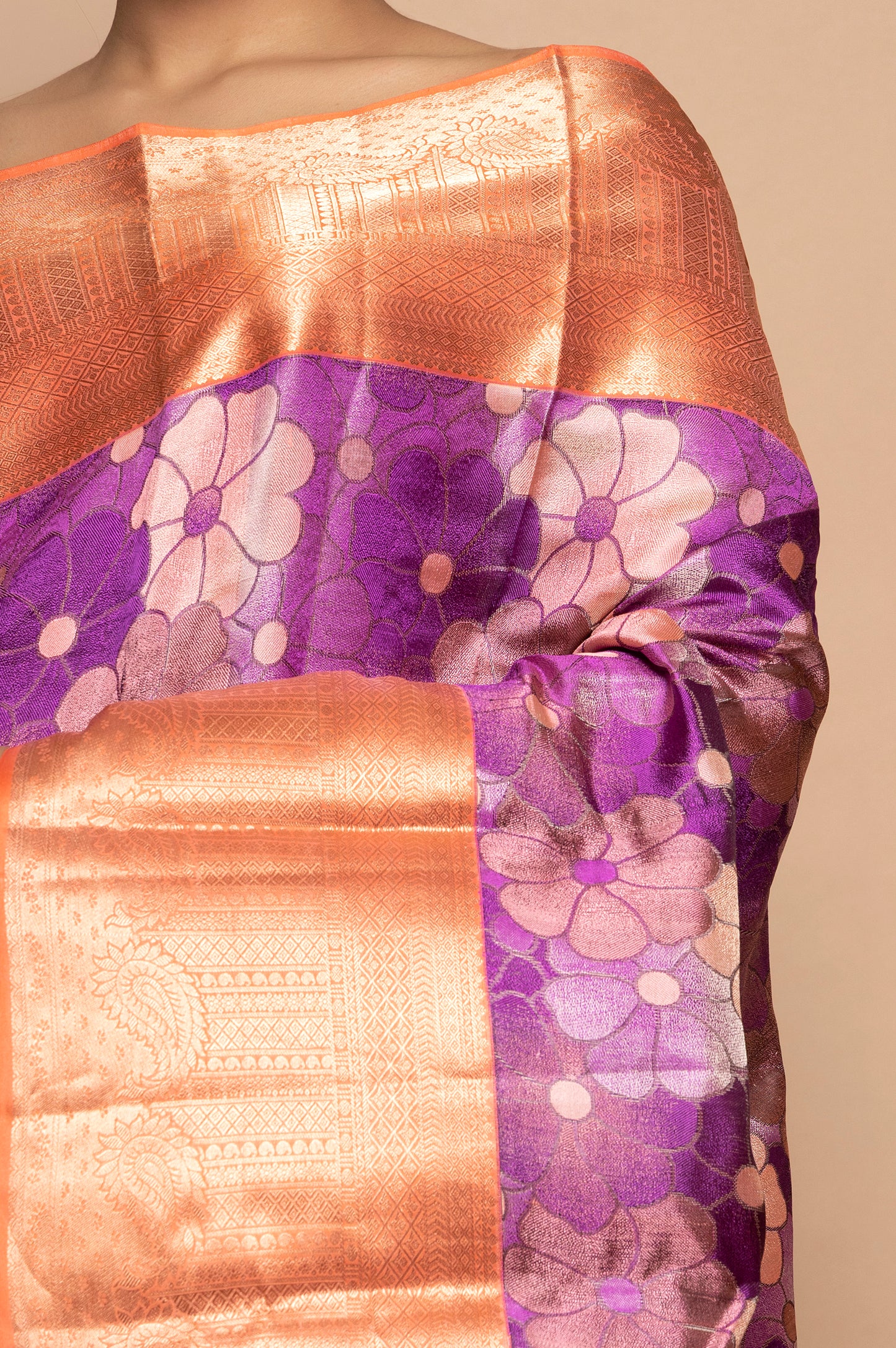 Taranga Kanchi Silk Floral Printed Violet Saree