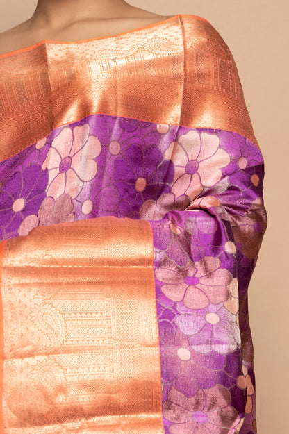 Taranga Kanchi Silk Floral Printed Violet Saree