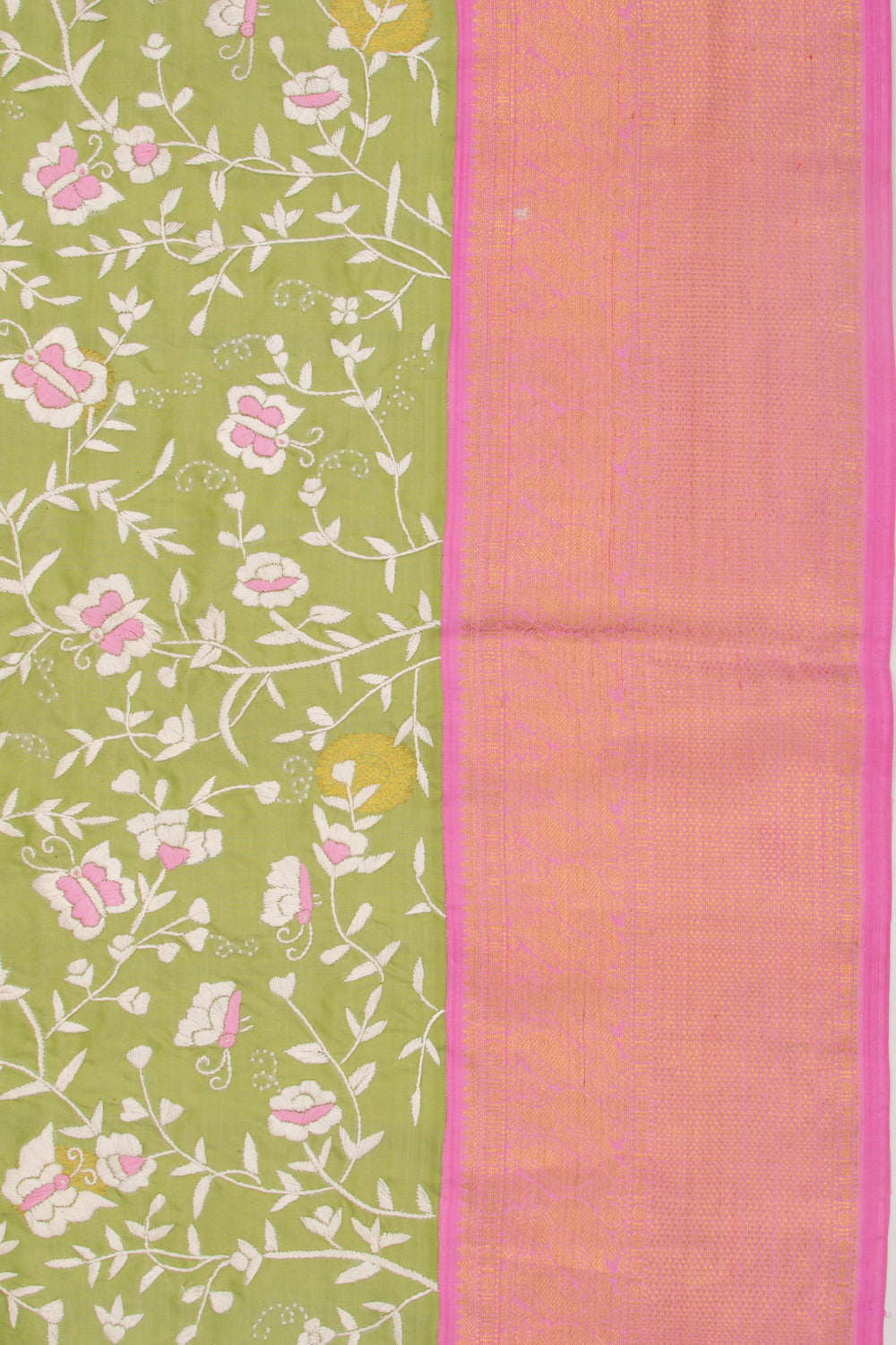 Parsi Gara Kanchipuram Silk Embroidery Green Saree