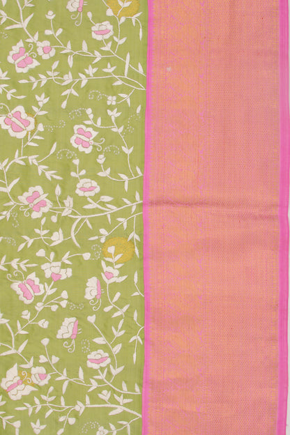 Parsi Gara Kanchipuram Silk Embroidery Green Saree