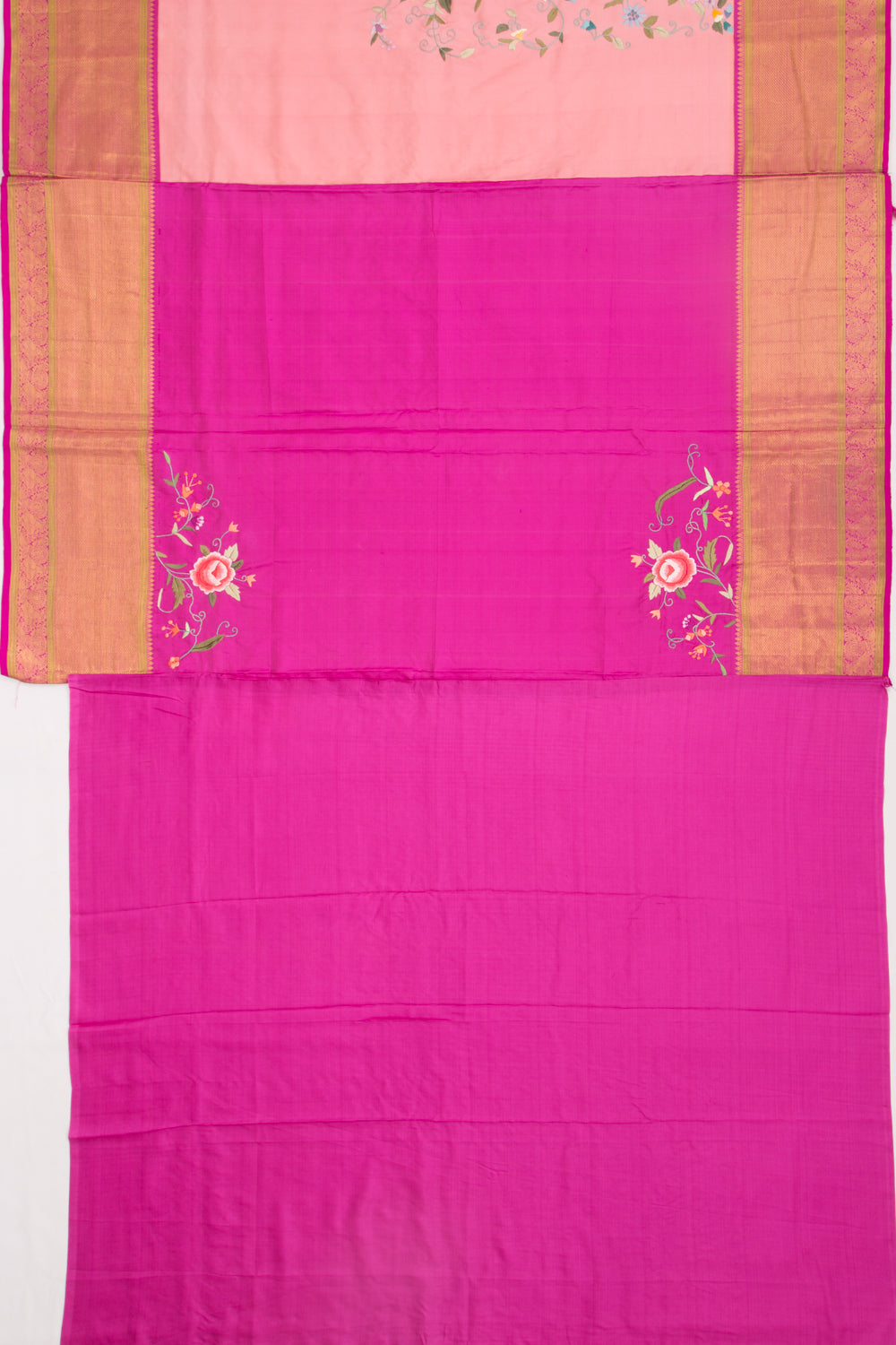 Parsi Gara Kanchipuram Silk Embroidery Baby Pink Saree