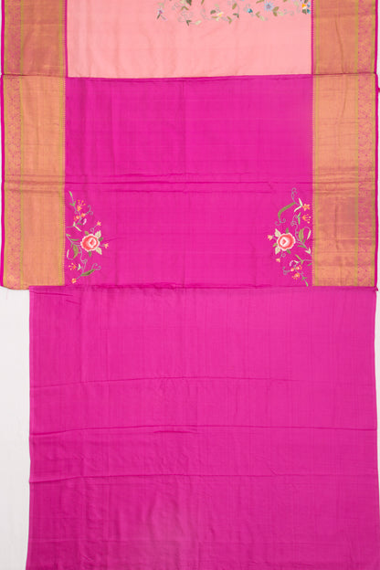 Parsi Gara Kanchipuram Silk Embroidery Baby Pink Saree