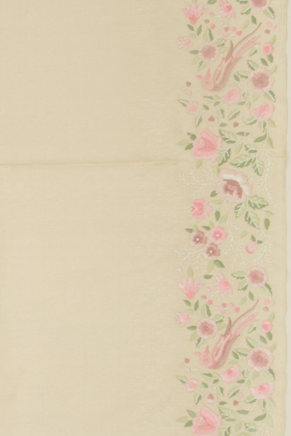 Kanchipuram Silk Floral Embroidery Cream Saree