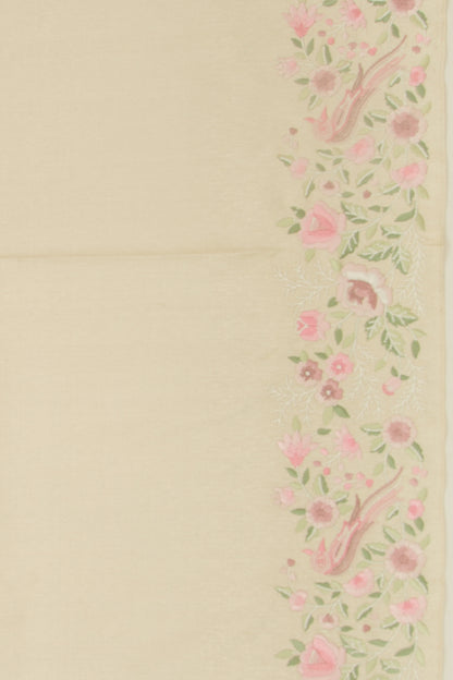 Kanchipuram Silk Floral Embroidery Cream Saree