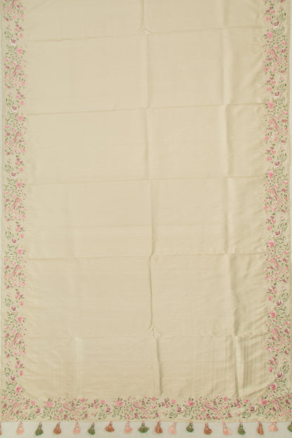 Kanchipuram Silk Floral Embroidery Cream Saree