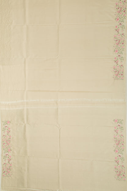 Kanchipuram Silk Floral Embroidery Cream Saree