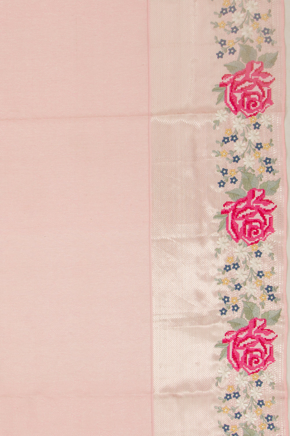 Kanchipuram Silk Floral Embroidery Border Pink Saree
