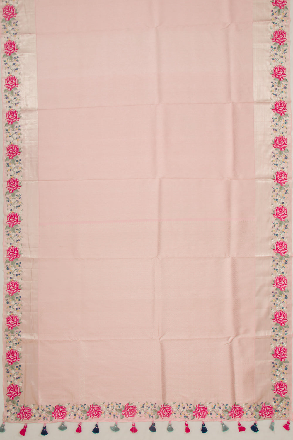 Kanchipuram Silk Floral Embroidery Border Pink Saree