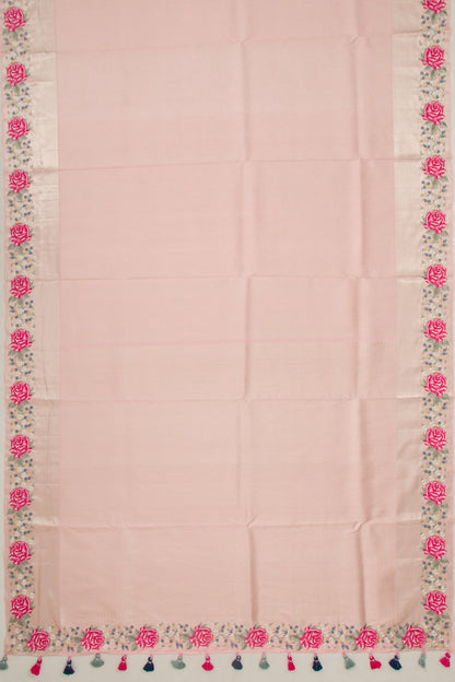 Kanchipuram Silk Floral Embroidery Border Pink Saree