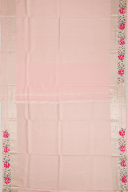 Kanchipuram Silk Floral Embroidery Border Pink Saree