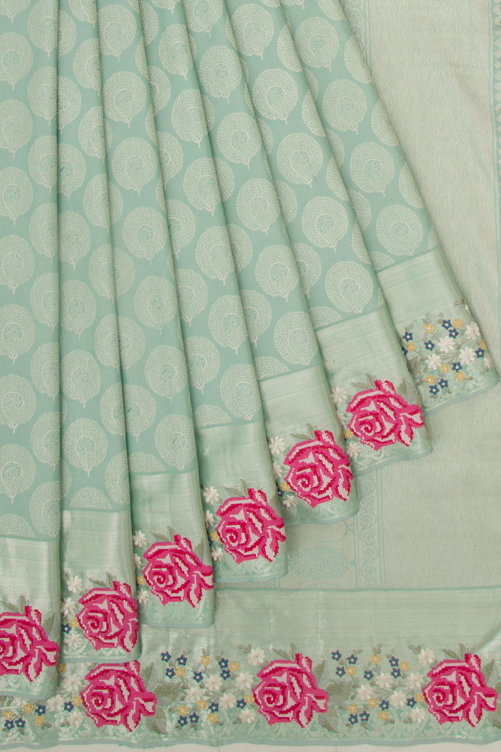 Banarasi Silk Brocade Embroidery Border Pastel Green Saree