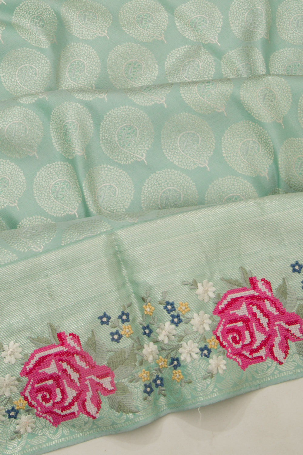 Banarasi Silk Brocade Embroidery Border Pastel Green Saree
