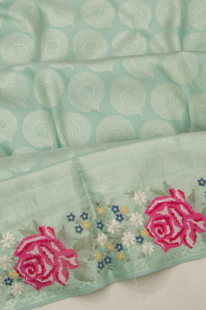 Banarasi Silk Brocade Embroidery Border Pastel Green Saree