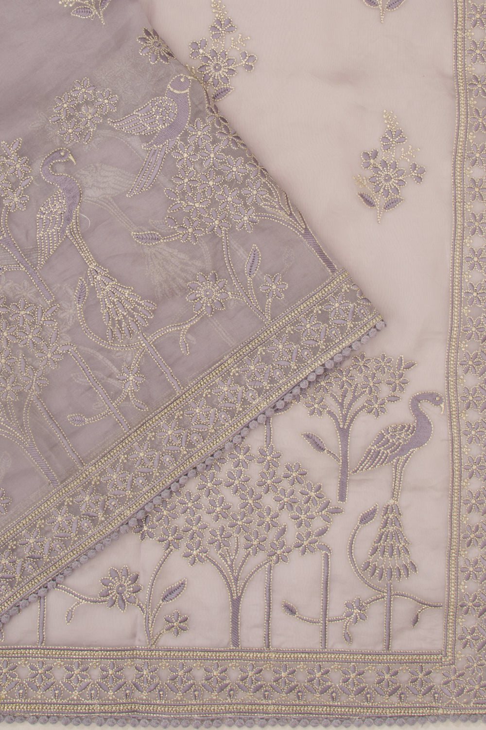 Organza Floral Embroidery Butta Lavender Saree