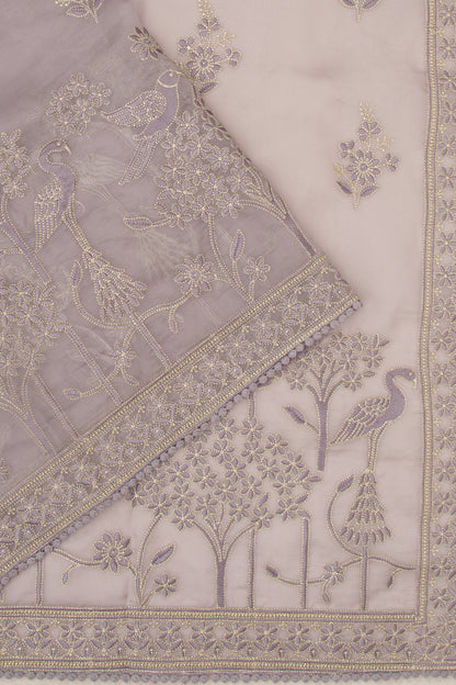 Organza Floral Embroidery Butta Lavender Saree