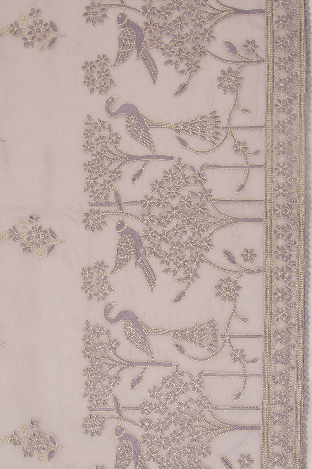 Organza Floral Embroidery Butta Lavender Saree