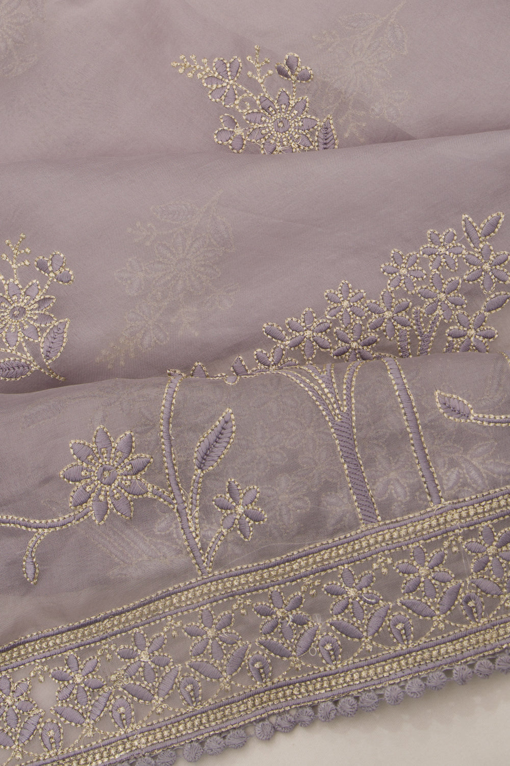 Organza Floral Embroidery Butta Lavender Saree