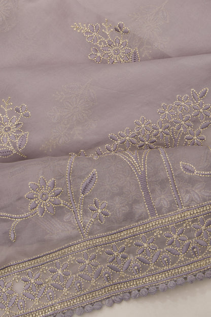 Organza Floral Embroidery Butta Lavender Saree