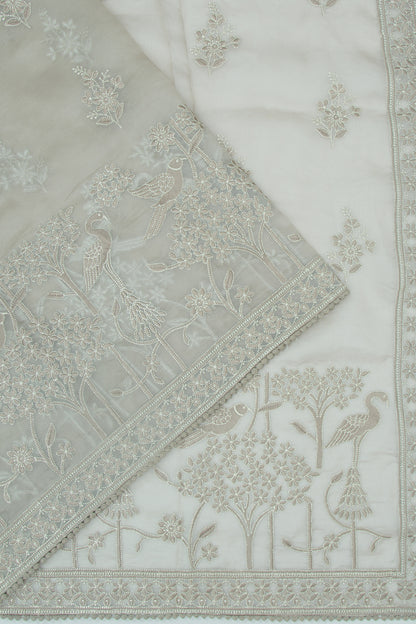Organza Floral Embroidery Butta Pastel Blue Saree