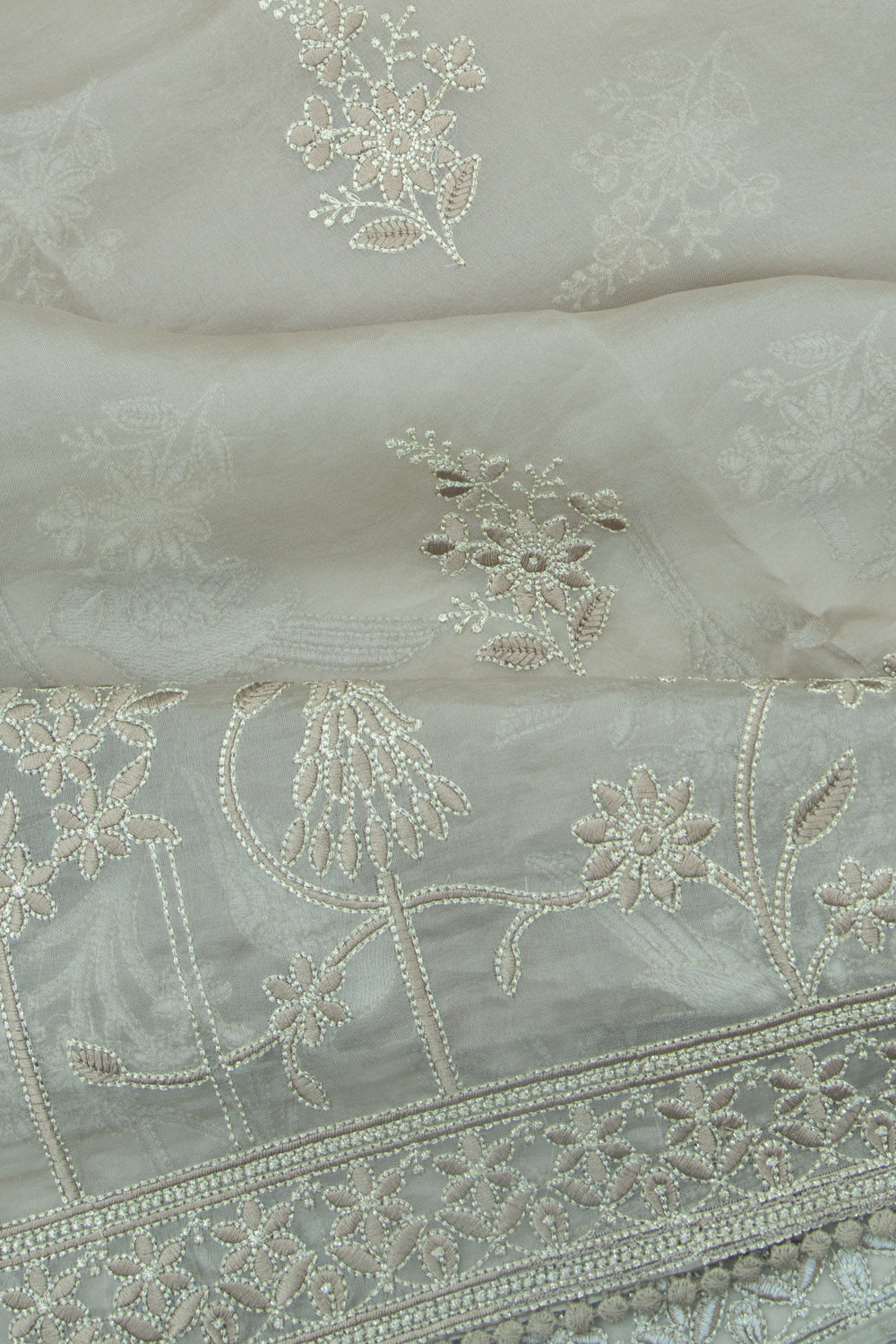 Organza Floral Embroidery Butta Pastel Blue Saree