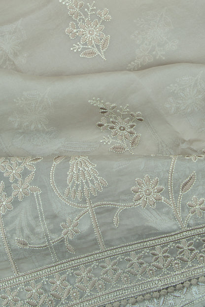 Organza Floral Embroidery Butta Pastel Blue Saree