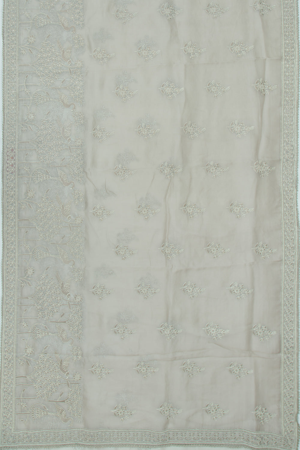 Organza Floral Embroidery Butta Pastel Blue Saree