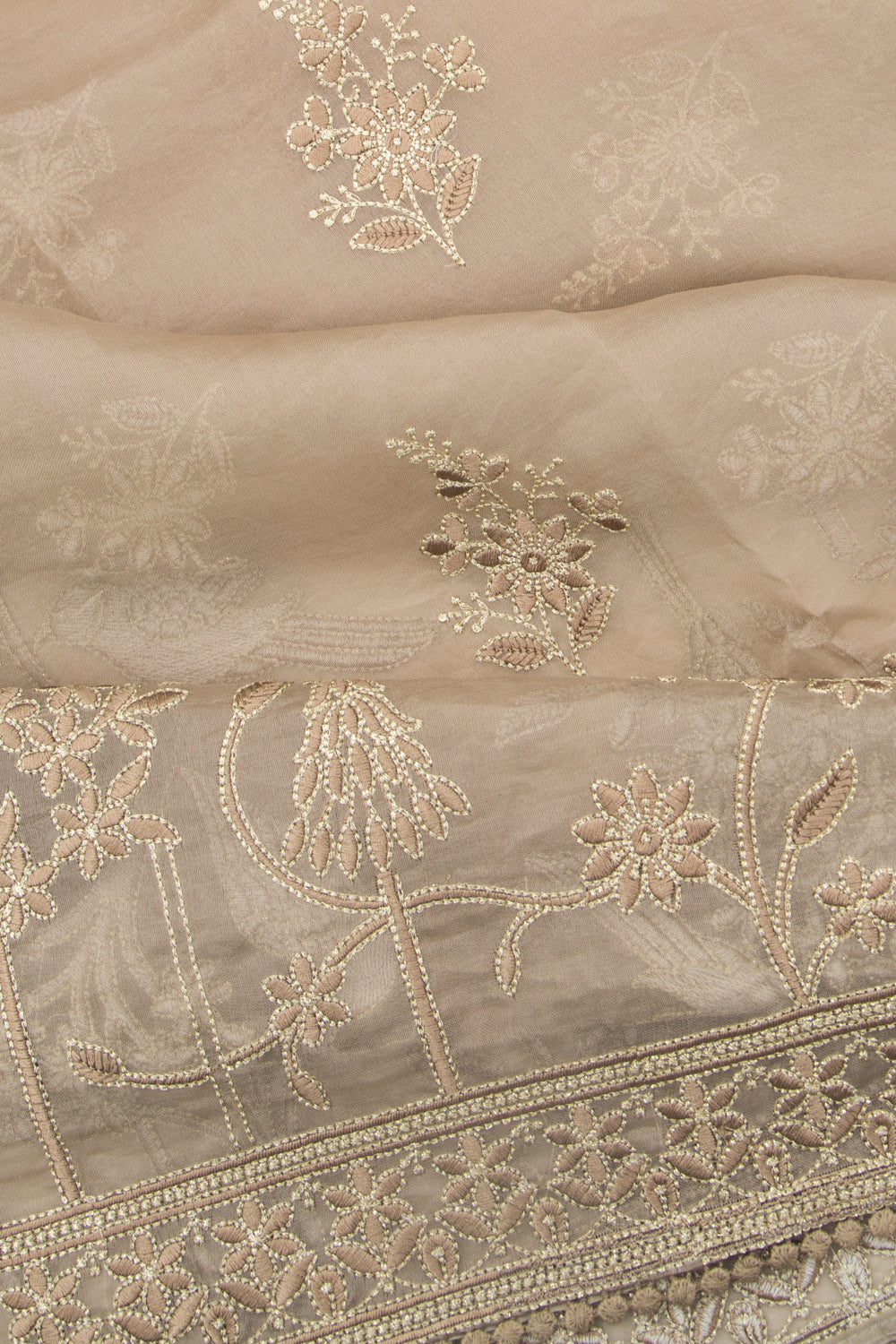 Organza Floral Embroidery Butta Cream Saree