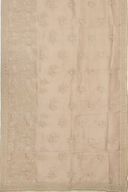 Organza Floral Embroidery Butta Cream Saree