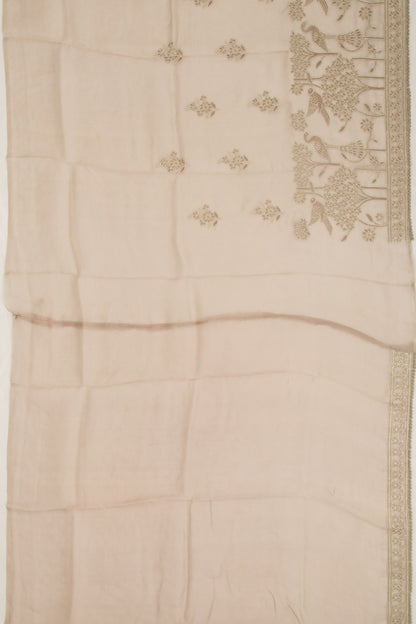Organza Floral Embroidery Butta Cream Saree