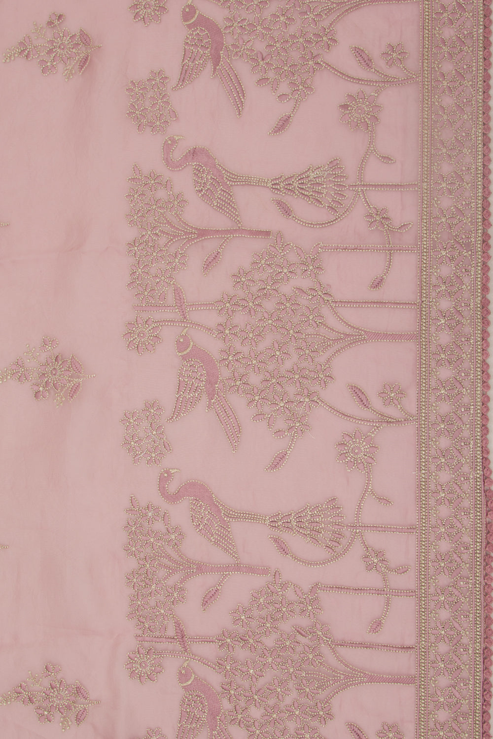 Organza Floral Embroidery Butta Baby Pink Saree