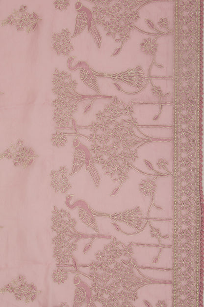 Organza Floral Embroidery Butta Baby Pink Saree