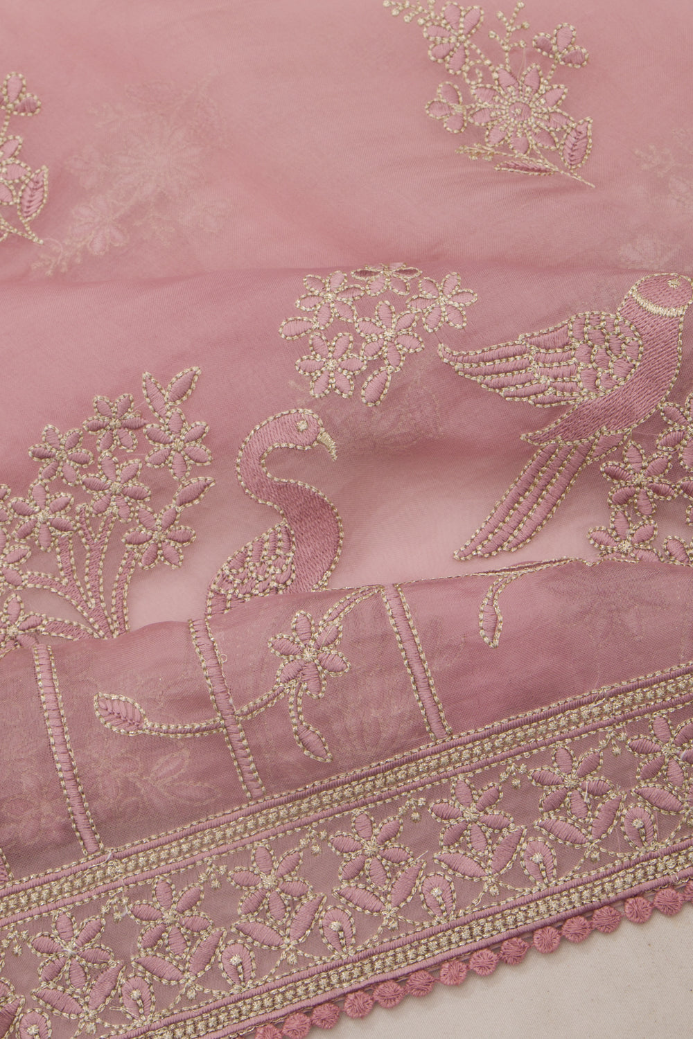 Organza Floral Embroidery Butta Baby Pink Saree