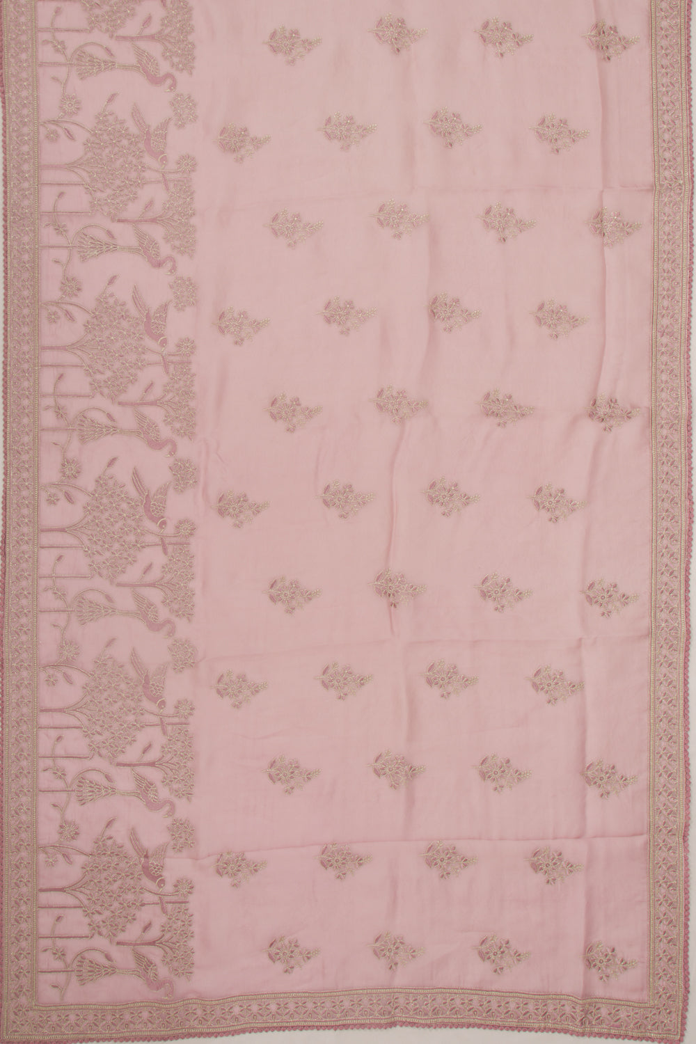 Organza Floral Embroidery Butta Baby Pink Saree