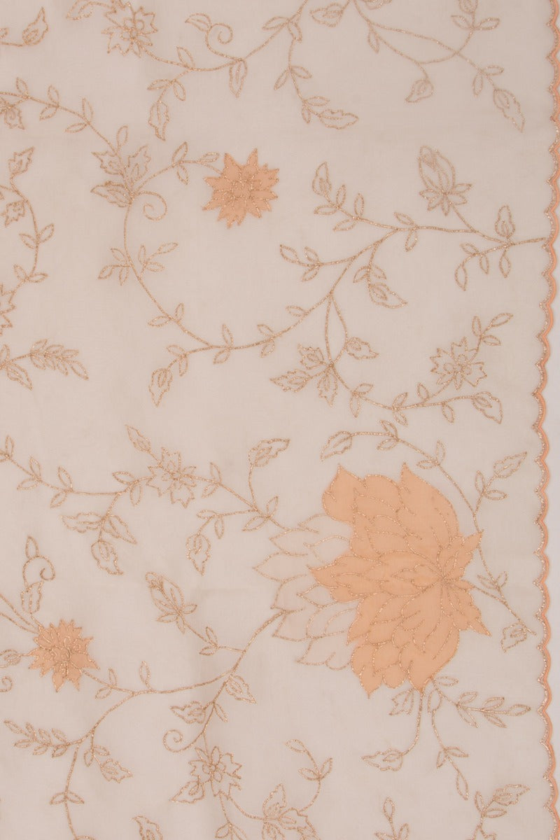 Organza Floral Embroidery Cream Saree