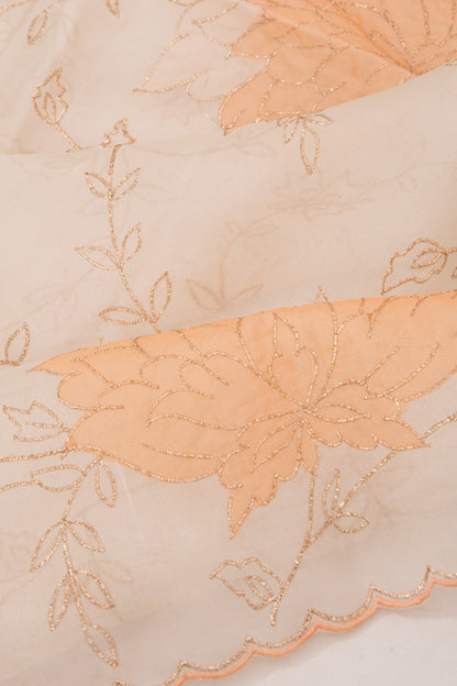 Organza Floral Embroidery Cream Saree