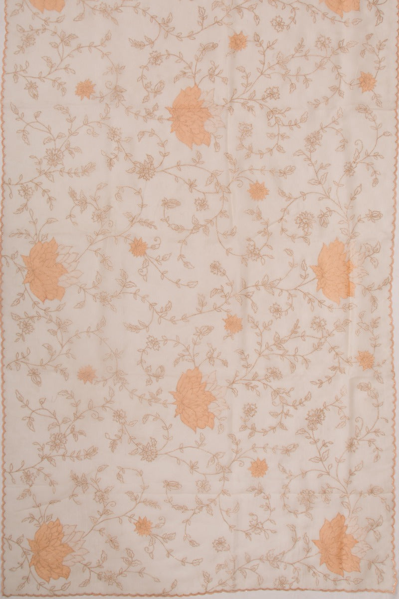 Organza Floral Embroidery Cream Saree
