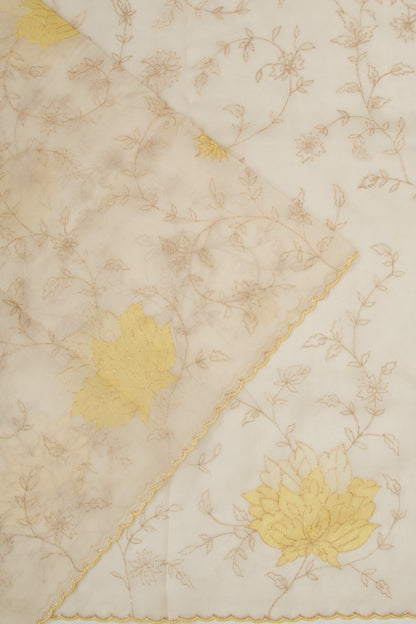 Organza Floral Embroidery Cream Saree