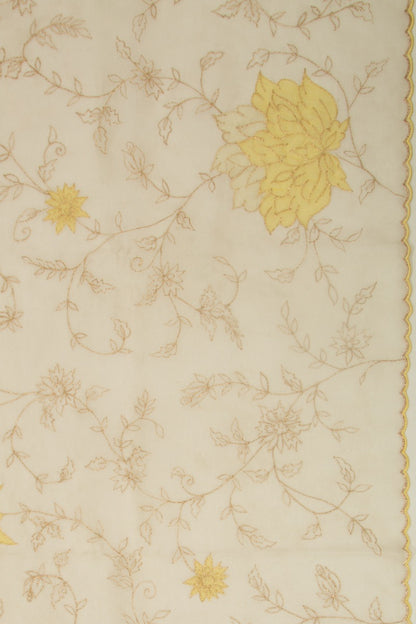 Organza Floral Embroidery Cream Saree