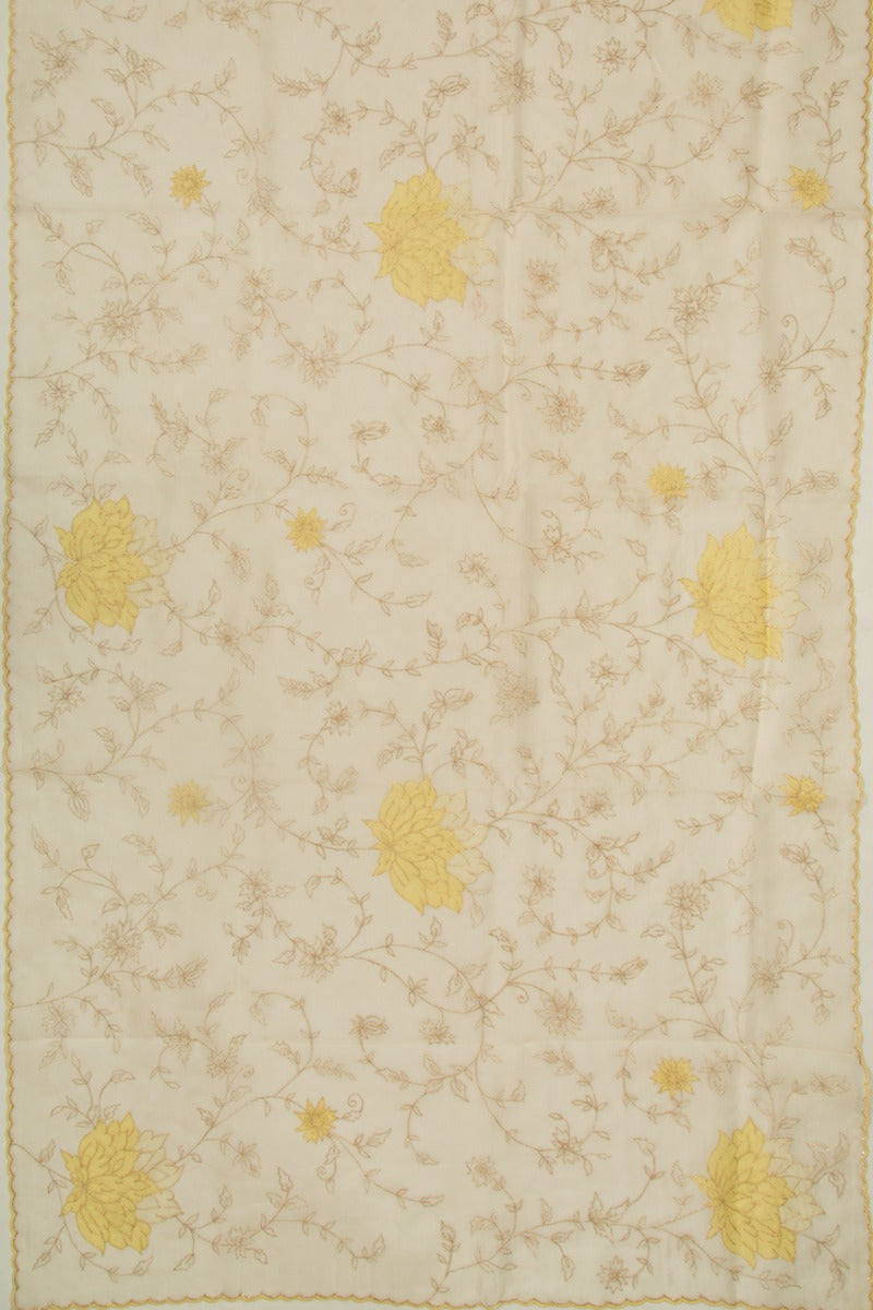 Organza Floral Embroidery Cream Saree
