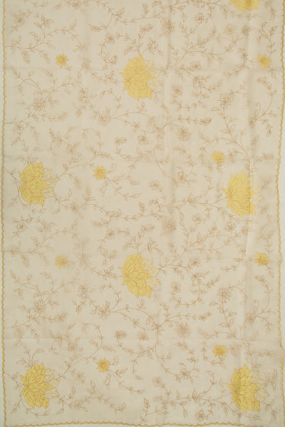 Organza Floral Embroidery Cream Saree
