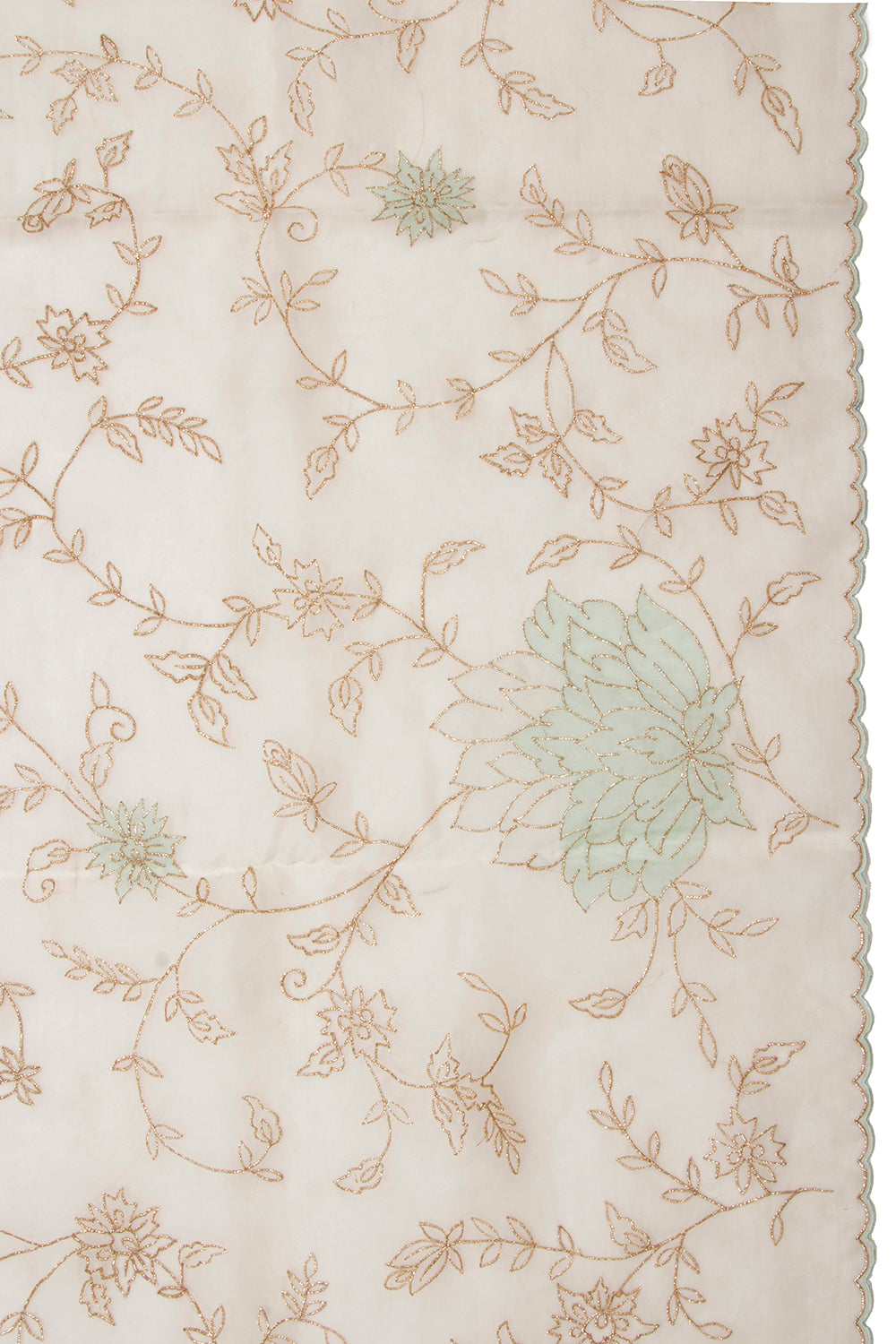Organza Floral Embroidery White Saree With Scallop Edge