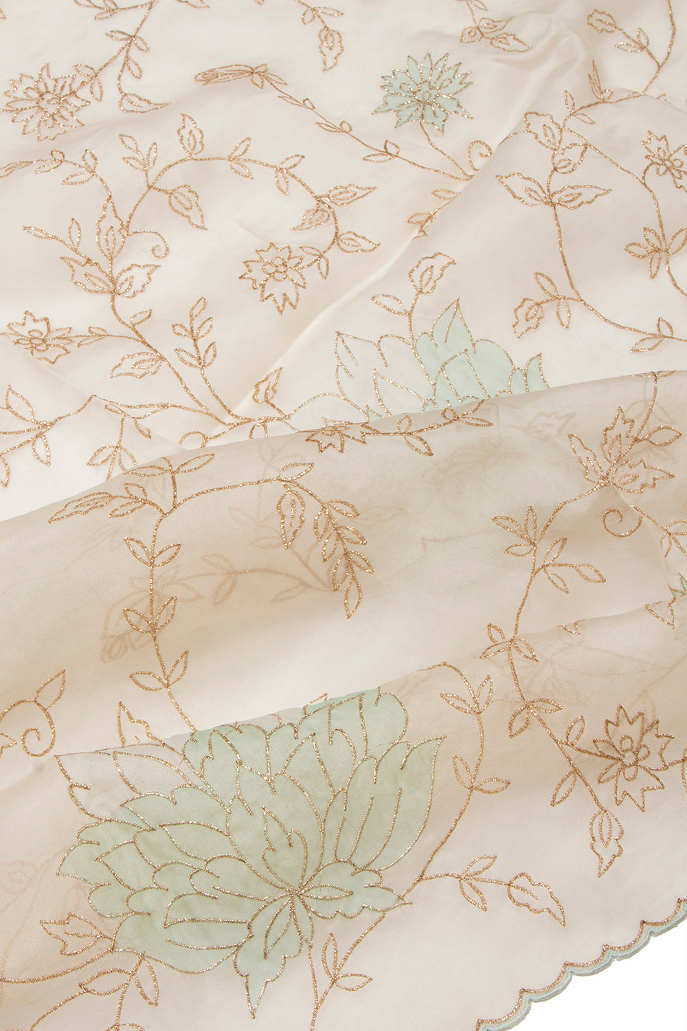 Organza Floral Embroidery White Saree With Scallop Edge